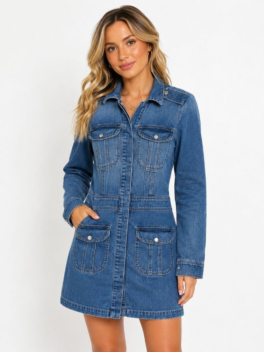 7 For All Mankind Womens XS Light Wash Denim Long Sleeve Mini dress